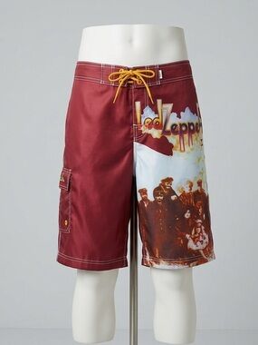 Vtg Dragonfly Clothing LedZeppelin Board Shorts Swim Trunk Burgundy Red Size 32M